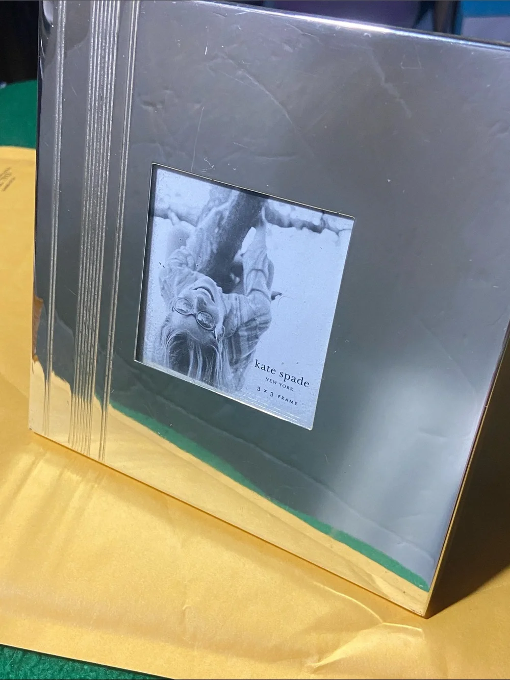 Кate Spade Metallic Silver Square Photo Frame w/Stripe Detail 6”